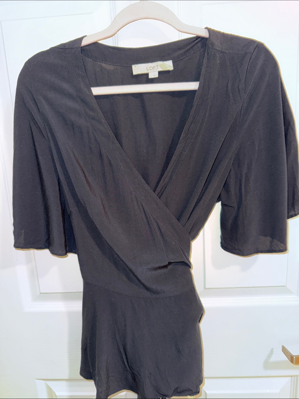 LOFT Black Surplice Wrap style top with Flutter Sleeves